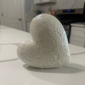 Decorative Heart Sculpture with Embossed Butterfly Motif - Cream